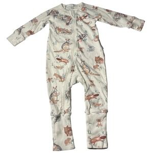 Purebaby Onesie Cream Australian Animals Footed Pajamas Sleepsuit 3-6 Months